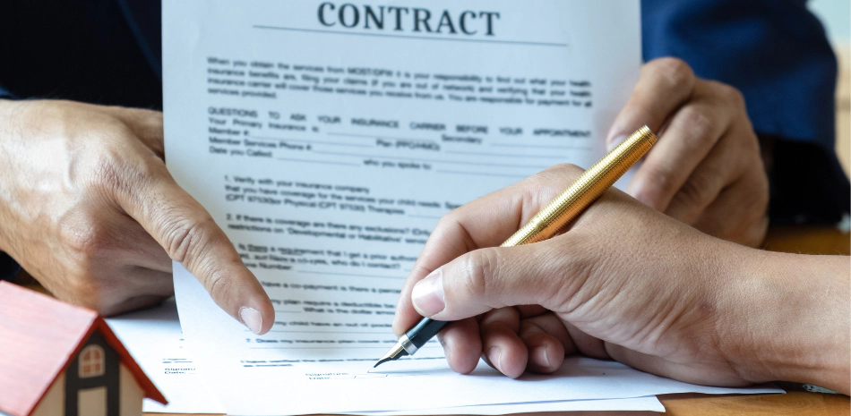 client signing the contract for the purchased property